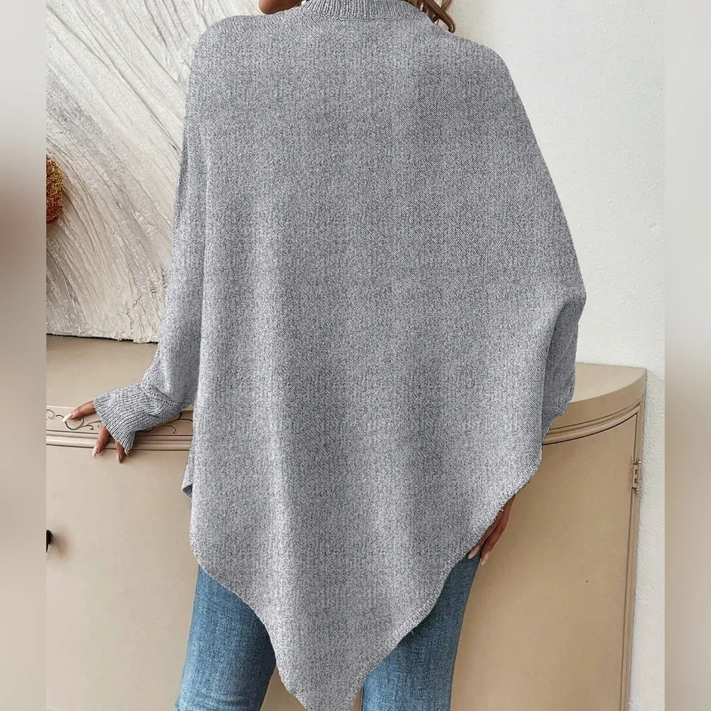 Floral Pattern Batwing Sleeve Asymmetrical Hem Sweater - Picture 5 of 6